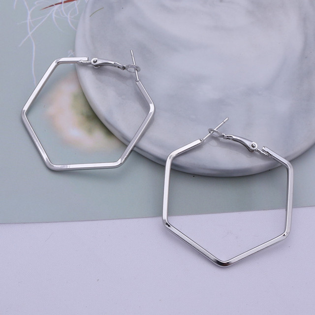 Colors Punk Style Geometric Hexagon Hoop Earrings For Women Statement Jewelry Fashion Metal Alloy Rose Gold Earring Brincos