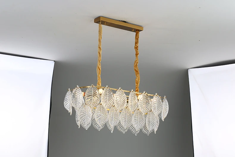 cheap chandeliers Postmodern Simple Atmosphere Light Luxury Home Living Room Lamp Villa Dining Room Bedroom Creative Glass Leaf Chandelier chandelier lamp