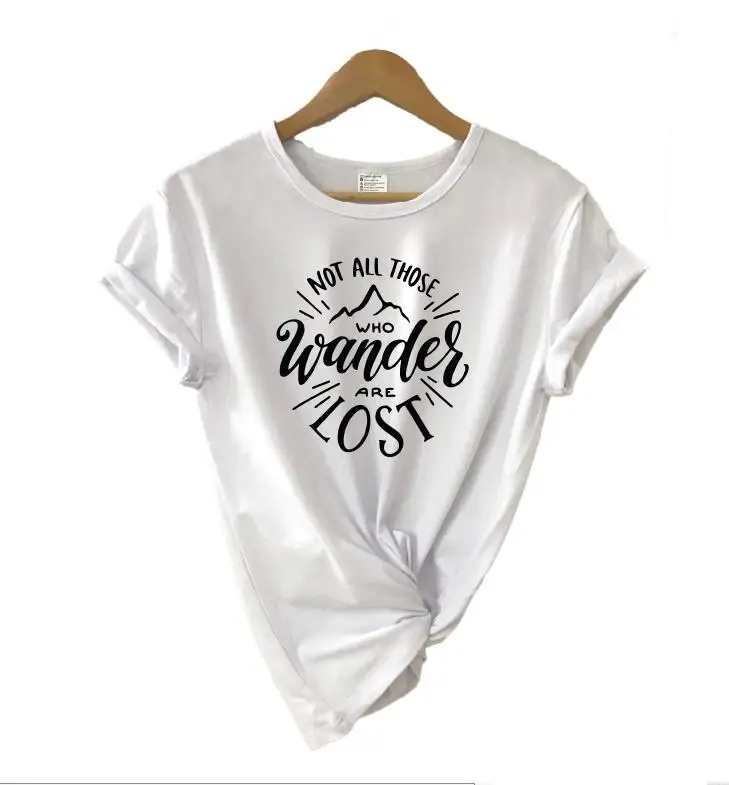 white t black words Не все, кто Wander Are Lost, футболка летние Графические футболки для женщин, повседневные хлопковые футболки с коротким рукавом, Прямая поставка - Цвет: white t black words