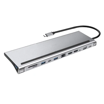 

12-In-1 USB Type-C Hub to Dual -Hdmi Rj45 Multi USB 3.0 Power Adapter Docking Station for Laptop Support Pd Transmission