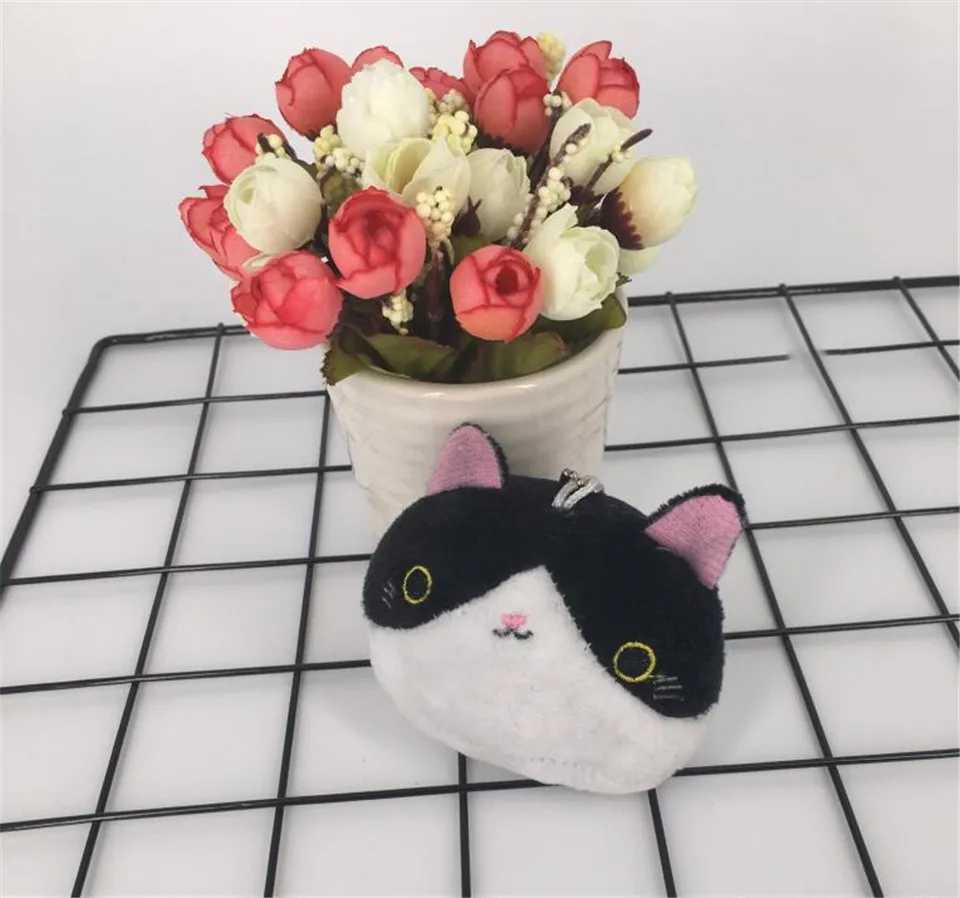 Кошка плюшевые куклы игрушки чучела плюшевая кукла животного маленький брелок плюшевые брелки Плюшевые игрушки подарки на день рождения для детей девочек - Цвет: Black White