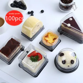 

100pcs Extremely Thick Black triangle cake box round arch pancake mousse box thousand layer slice black bottom pastry box