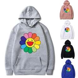 Sudadera con capucha para hombre y mujer, jerseys de manga larga que combinan con todo, sudaderas con estampado de flores coloridas, ropa de calle Harajuku para hombre