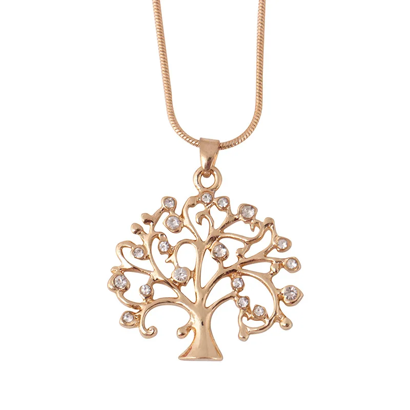 

Stylish Metal Tree Crystal Pendant Necklace Shiny Bright Life Tree Health Accessory Tree of God Golden Snake Bone Chain Jewelry