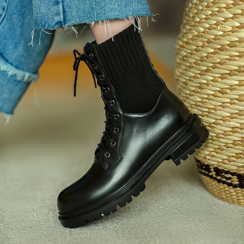 ENNIS/Дизайнерские Ботинки Martin на платформе Женские вязаные ботинки Ботильоны из