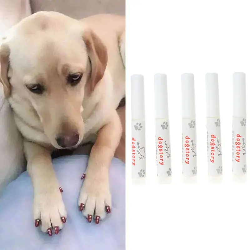 5Pcs Pet Dog Cat Nail Protector Claw Paws Covers Gel Adhesive Glue 3