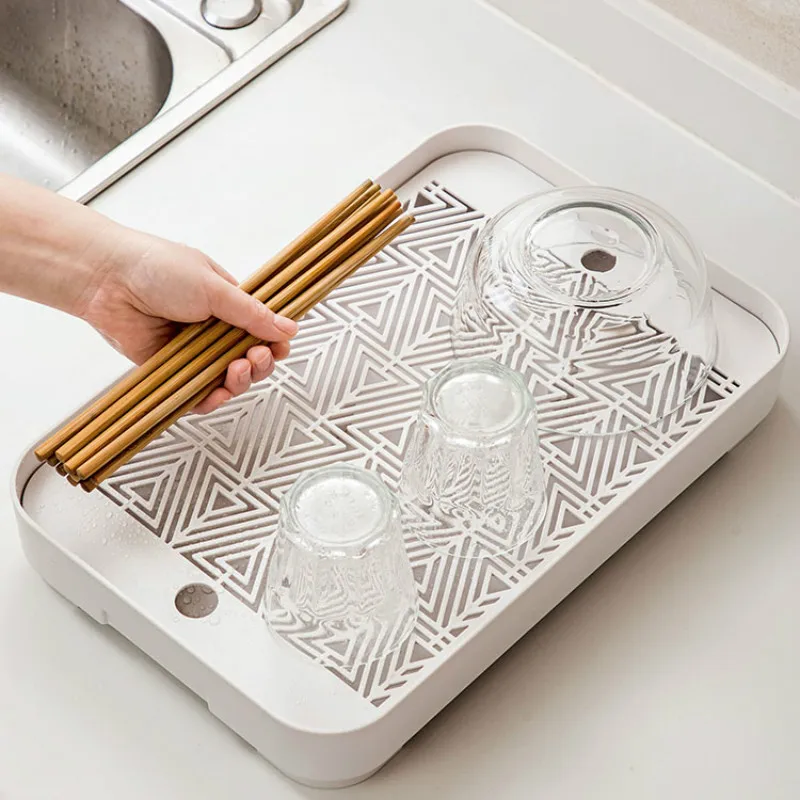 

Multifunctional double-deck tea tray plastic rectangular drainage tray creative kitchen tray bowl tray shelf