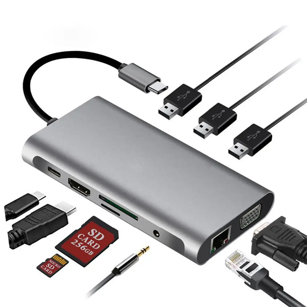 Высокое качество 10 в 1 Тип C многофункциональная Hd док станция для Usb3.1 Rj45