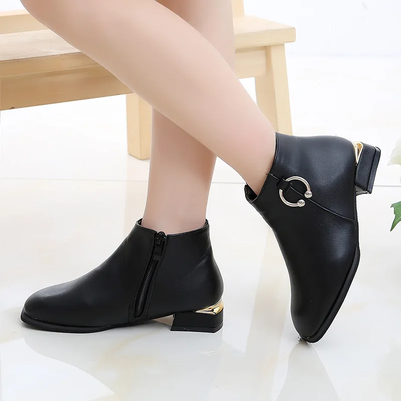 

2018 Autumn And Winter New Products Girls Ankle Boots High Heel gong zhu xue Children Single Boots GIRL'S Cotton-padded Shoes St