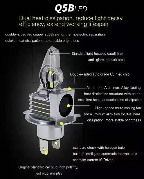 2 шт. Fighter Foco H4 H7 светодиодные лампы для Авто/мотоциклов Koplamp 72 Вт 12 В 24 в 6000 К супер Led H4 Hi/Lo H7 Авто koplamp lampada