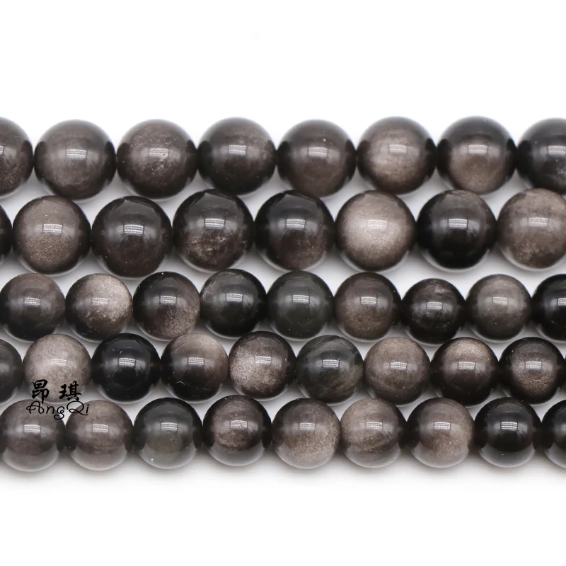

Natural Stone Silvery Obsidian Stone Round Beads For Jewelry Making Space Loose Beads 6 8 10 12mm Diy Bracelet Jewellery 15