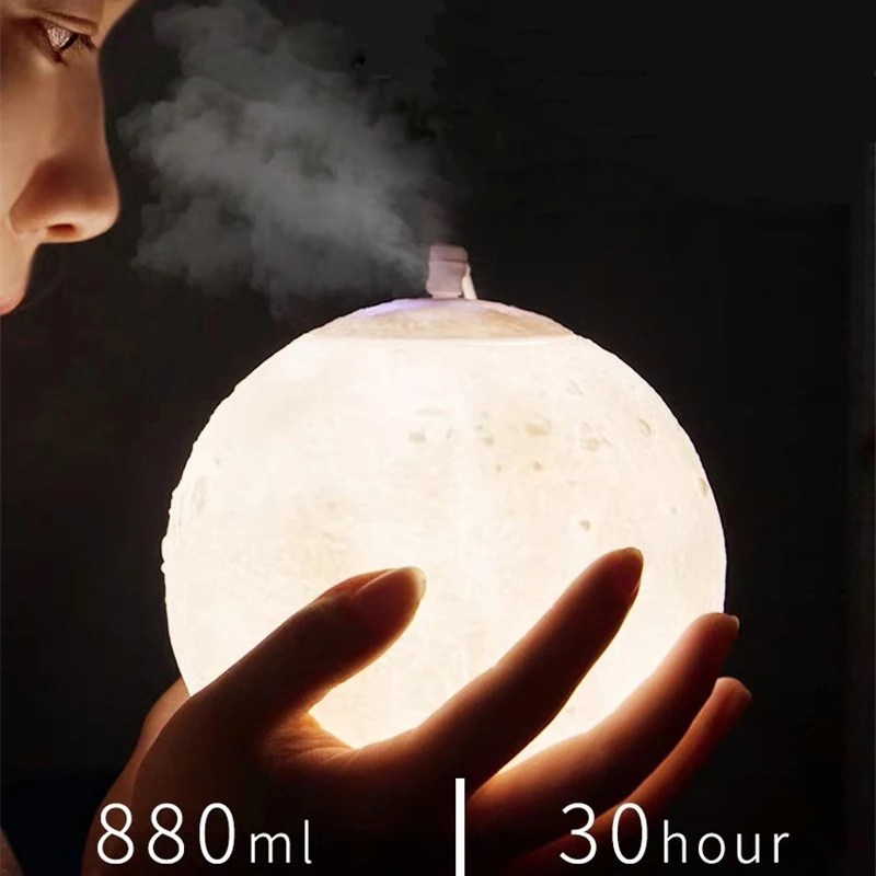  880ml Moon Aroma Humidifier Essential Oil Diffuser Air Purifier Ultrasonic Mist Humidifier For Home