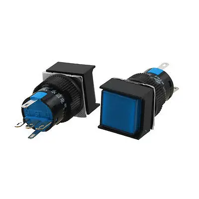 

2 Pcs Blue Square DC 12V Neon Light Latching AC 250V 5A Pushbutton Switch