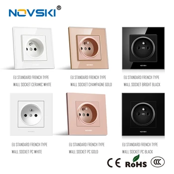 

NOVSKI European French Electrical 16A Plug Wall Socket Crystal Tempered Glass Panel AC 110-250V Power Socket CE RoHS certified