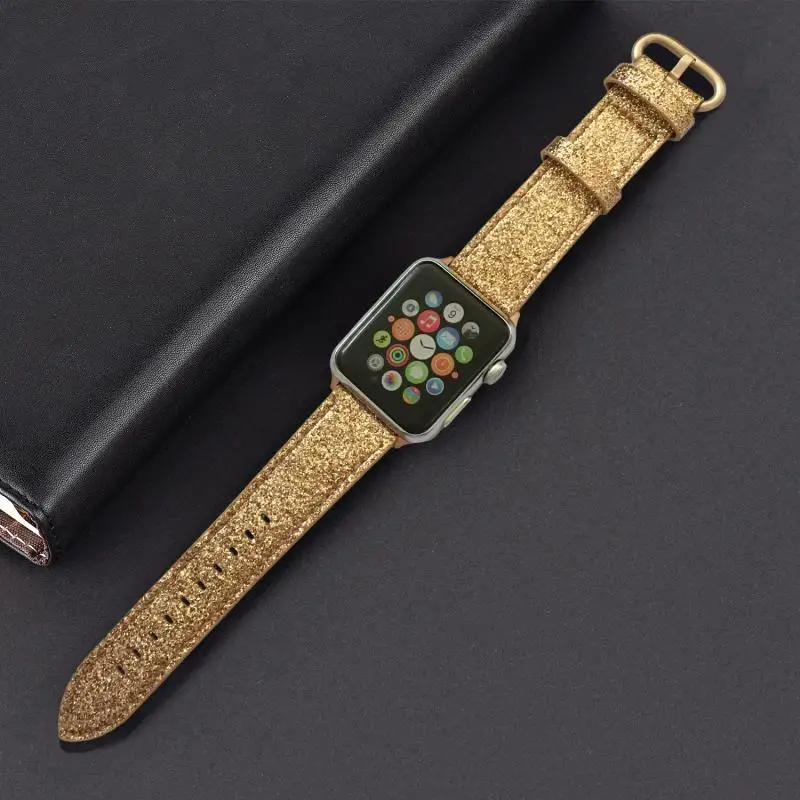 Горячая из натуральной кожи петлевой ремешок для iWatch серии 5 4 3 2 1 для Apple Watch Band 42 мм 38 мм 40 мм 44 мм серия 5 - Цвет ремешка: Золотой