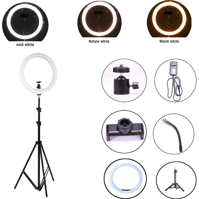 

12" LED Ring Light Annular Lamp Bi-color 3200K-5500K CRI95 24W Ring Lamps for Video YouTube Photo Ringlight Makeup Light