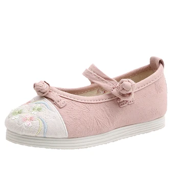 

Children Canvas Folk-custom Style Kids Casual Shoes for Girls Retro Sneakers New Design Breathable Cotton Fabric ST045