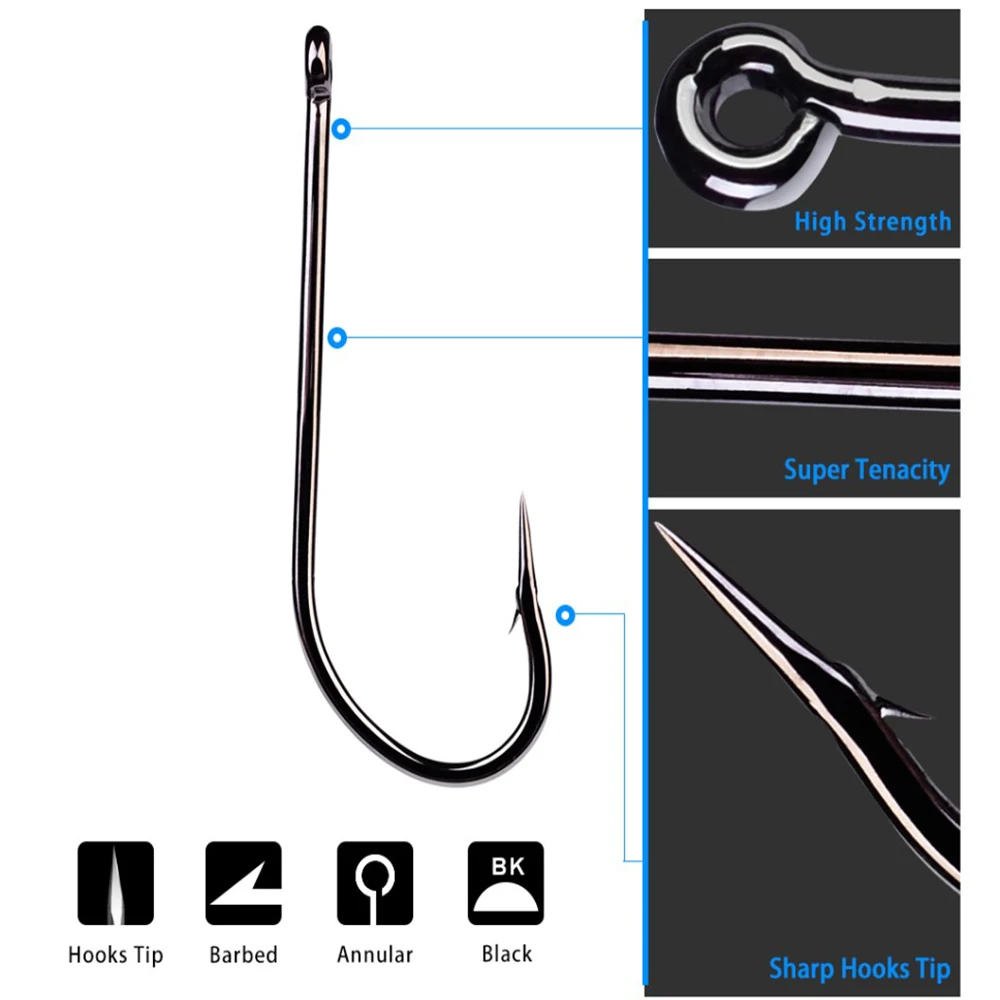 10pcs 1#-8/0 Saltwater Fresh Water Long Shank Barbed High Carbon Steel Fishhook Carp Jig Fishing Accessories Hook Fly Fish hook