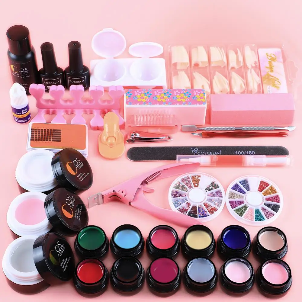 

COSCELIA Manicure Set UV Gel Extend Builder Poly Gel Kit No Lamp 12PC UV Color Gel Acrylic Builder Gel Nail Tools Nail Brush