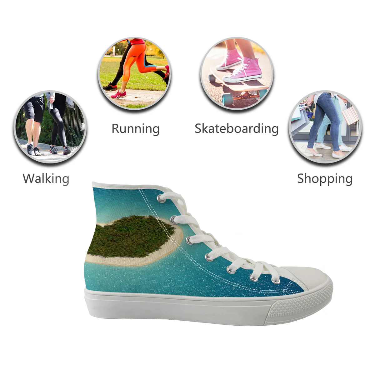 Maldives Love Island Sea Sunshine High Top White Canvas Vulcanized Breathable Shoes