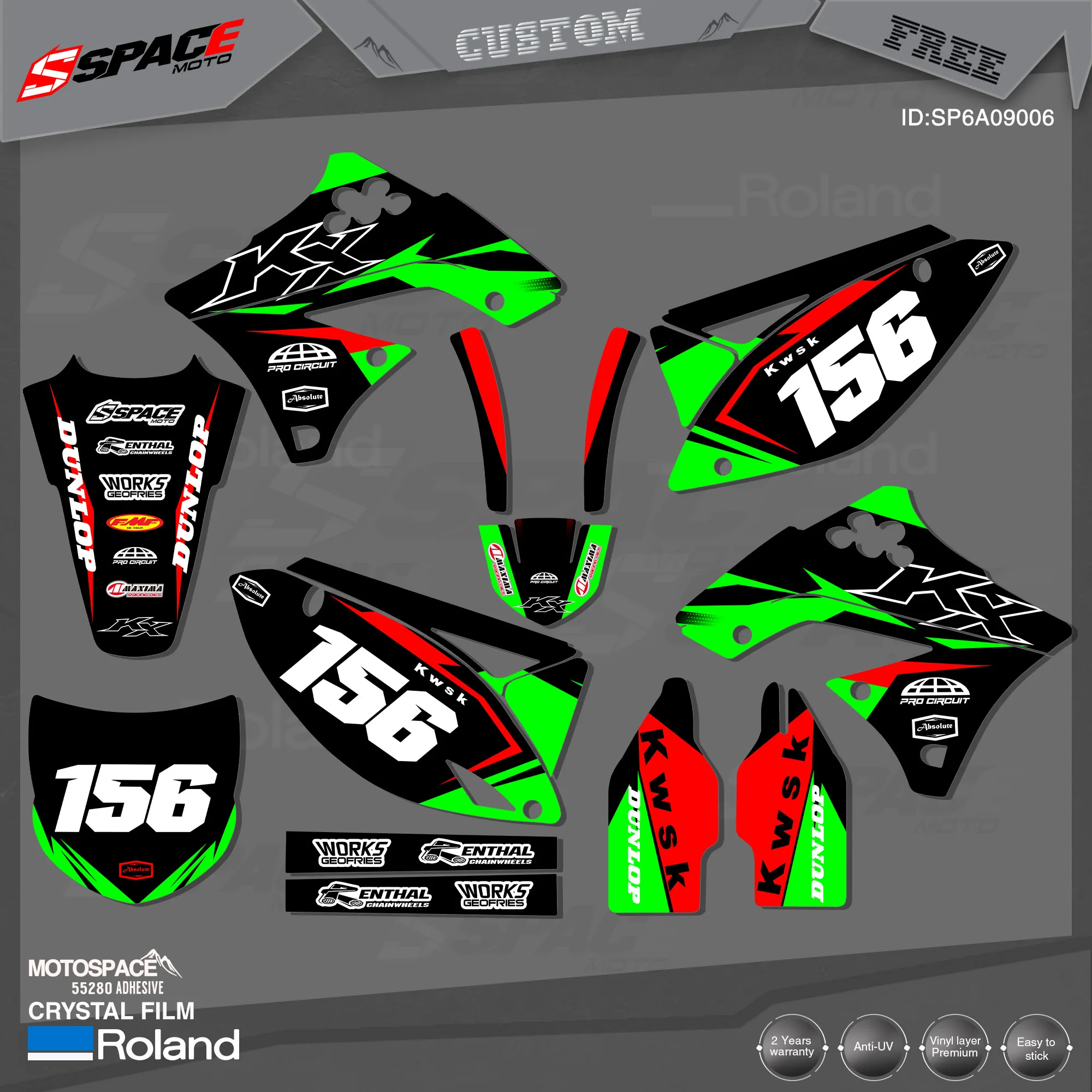 

MotoSpace Custom Team графические фоны наклейки 3M Набор наклеек для KAWASAKI 2009-12KXF250 006