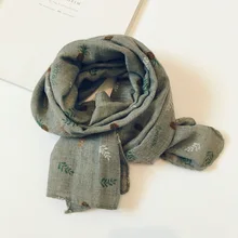 Льняной тонкий шарф с разноцветными узорами для детей, девочек от 1 до 8 лет, с рисунком кактуса, теплый воротник, весна осень и зима