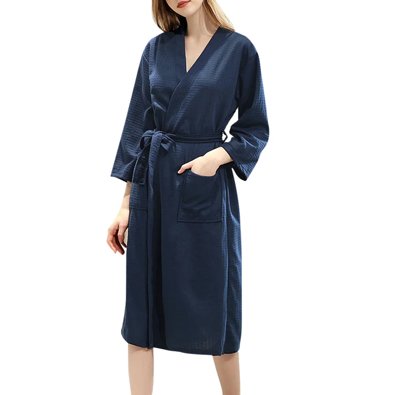 

Luxury Women Soft Absorbent Robe Pockets Sleepwear Waffler Kimono Bathwear Sweet Lady Bathrobe Knee Length Sashes Terry Cloth