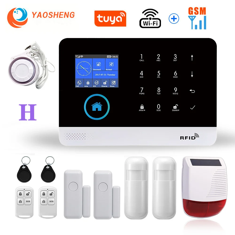 WiFi GSM Wireless Smart Home Burglar Security Alarm System With Outdoor/Indoor Strobe Siren Smart Life TUYA APP Remote Control