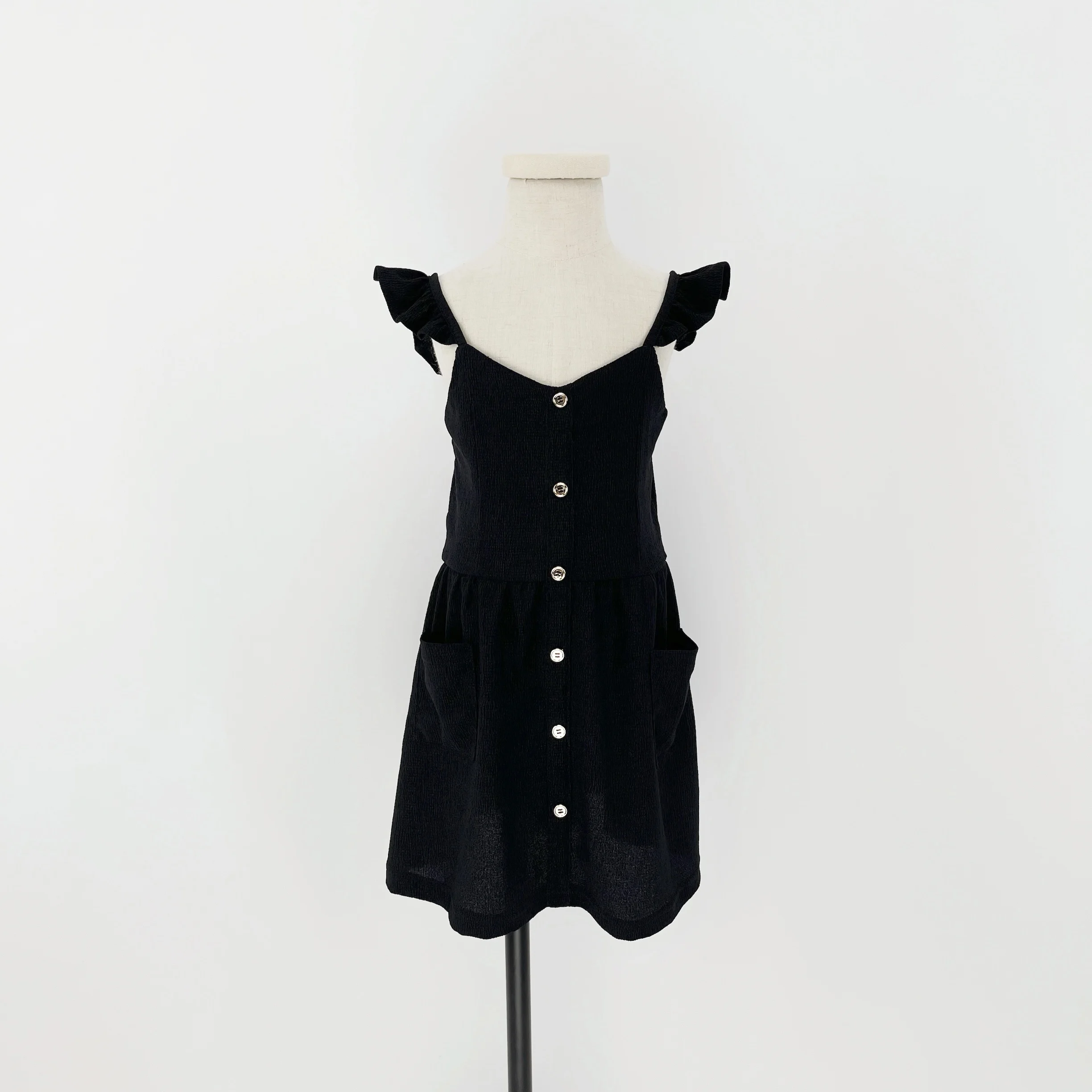 Joyccin Women's Summer Dress Vintage Sexy Square Neck Slim Button Pleated Hem Sundress Mother Kids Casual Pocket Sleeveless