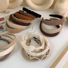 

Beige Coffee Wide Hair Bands Headdress Solid Color Cloth Headband Bezel Girls Women Hairband Hair Hoop Female Hair Accessories
