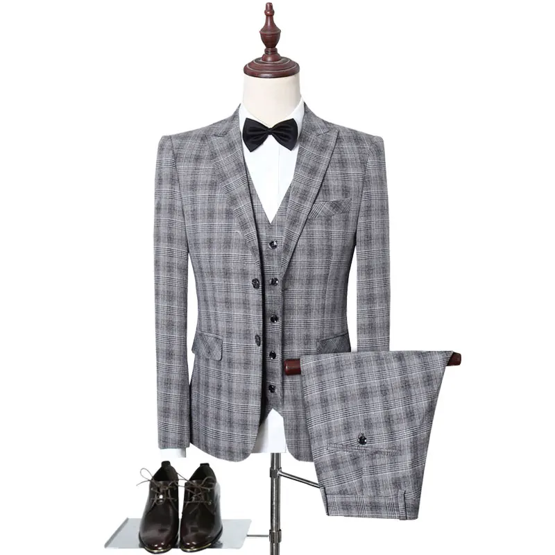 

Classic Suit Men 3 Piece Set Slim Design Men Suit Jacket + Pants + Vest Asian Size S M L XL XXXL 4XL 5XL Men Plaid Suits