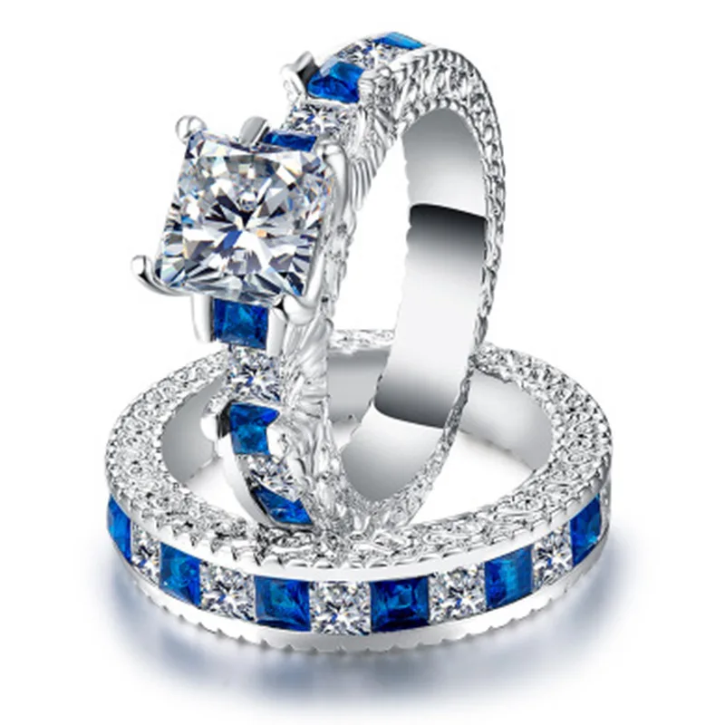 Роскошные парные с украшением в виде кристаллов кольцо 2 шт./компл. моды инкрустированные стразы кольцо, рождественские подарки свадебные кольца для пары ювелирные изделия