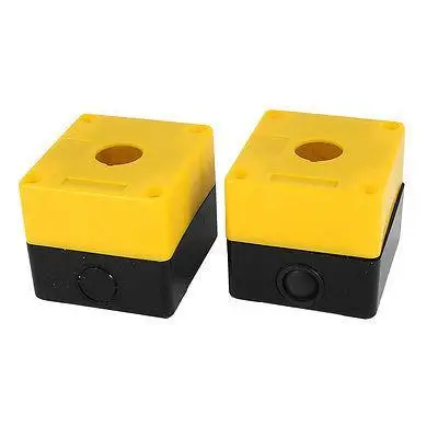 

2 Pcs Yellow Black Plastic 22mm Dia Hole Pushbutton Switch Control Station Box
