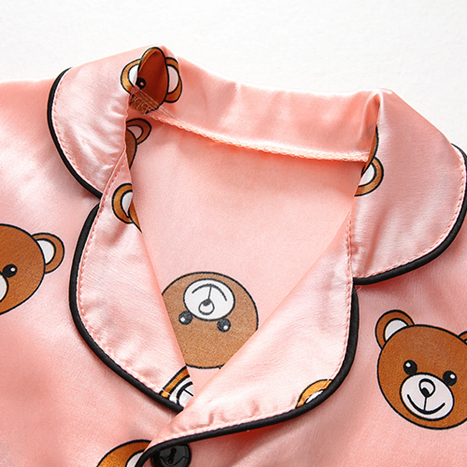 Baby Boys Girls Pajamas Set Toddler Kid Sleepwear Short Sleeve Cartoon Bear Print Blouse Tops+Shorts Clothes Silk Nightwear Sets