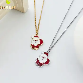 

Christmas Man Gold Real 925 Sterling Silver Necklace For Women Fashion Chain Fine Jewelry Necklaces & Pendants Gift Flyleaf