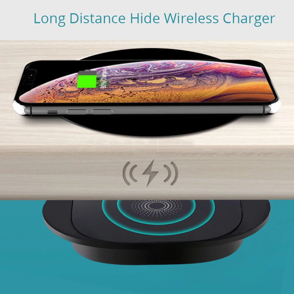 25mm Long Distance Wireless Charger For iPhone 12 Pro 8 Plus Samsung S21 Xiaomi Mi 11 Furniture Office Table Desk Charging Base