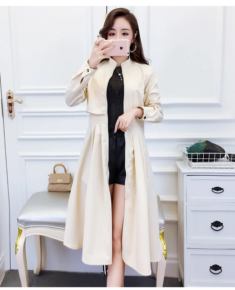 3309 Photo Shoot Price Control 64 Autumn Clothing Stand Collar Zipper Mid-length Waist Hugging Trench Coat