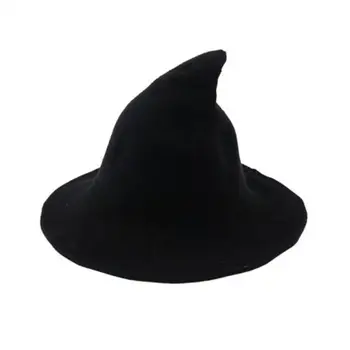 

Halloween Gift Modern Witch Made From High Quality Sheep Wool Female Fashion Witch Pointed Basin Bucket Hat Accessories