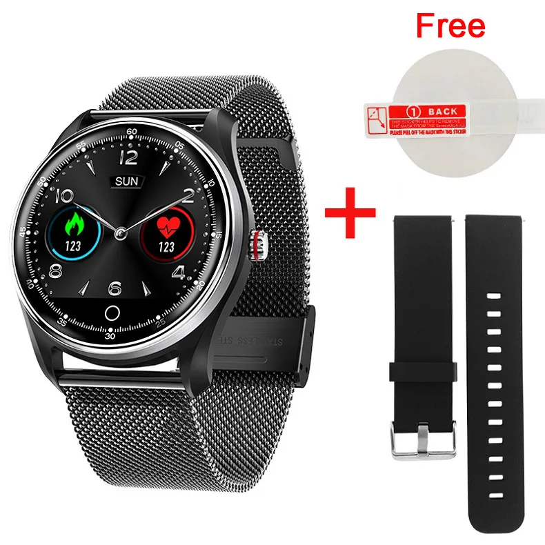 New ECG+PPG Smart Watch Blood Pressure Heart Rate Monitor IP68 Waterproof 8 Multi-Sport Modes Smartwatch For Men Women PK N58 - Color: Black Steel