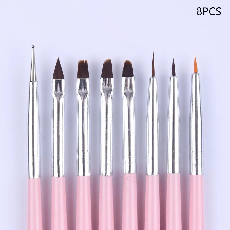 8 Pcs Pink Наборы кистей для ногтей для УФ-геля, кисть для дизайна ногтей с эффектом омбре, кисть для градиента, кисть для рисования гелем для ногтей, кисть-карандаш, инструменты для ногтей - Цвет: 8 Pcs Pink