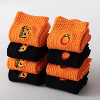 

Harajuku Embroidery Letters Socks For Women Orange Long Cotton Socks Femme Funny Socks Streetwear Calcetines Mujer