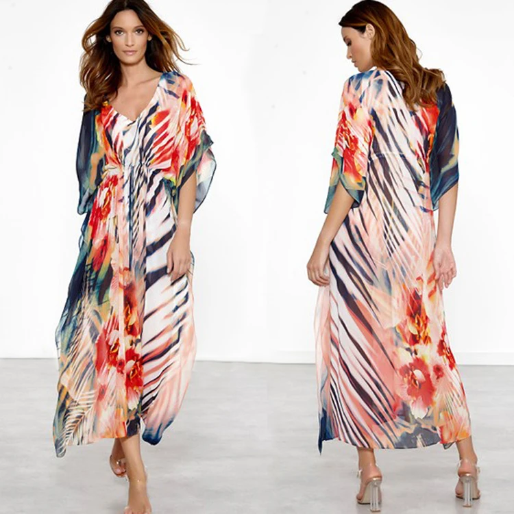 

Women Cover-Ups Slim summer thin Smock Sunscreen Beach dress printing Loose long Cover-Ups Woman ZS006