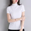 Cotton Women T-shirt Turtleneck Short Sleeve women shirt All match Lady Top Black White Gray Yellow Shir ► Photo 3/6