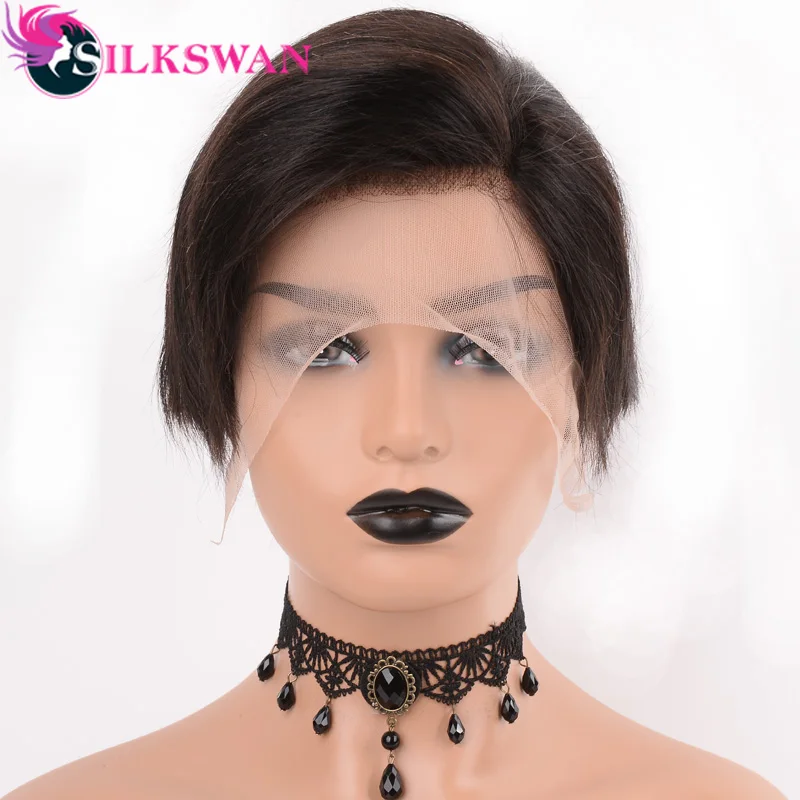 

Silkswan 13x4 Short Pixie Cut Wigs Human Remy Hair Wigs 150 Density Natural Color Short Wigs for black women