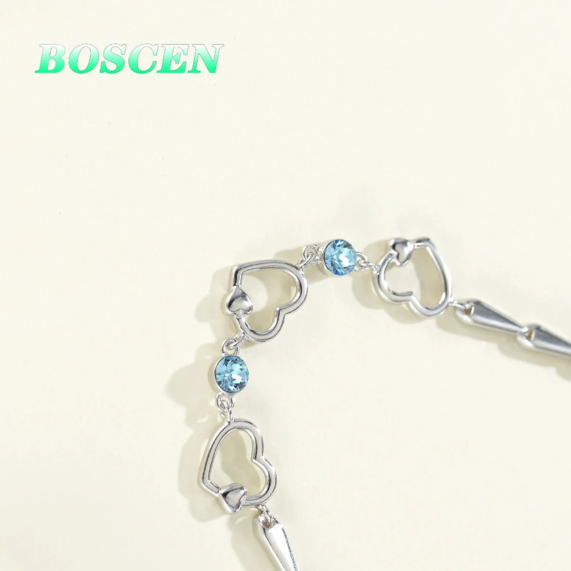 BOSCEN 925 пробы Серебряный браслет для женщин и девушек подарок на день рождения украшенный кристаллами Swarovski корейское сердце
