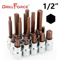 Drillforce 1/2" Drive Hexagon Socket Bit S2 Adapter Allen Key Wrench Home Repair Tools H4/H5/H6/H7/H8/H9/H10/H12/H14/H17/H19 1