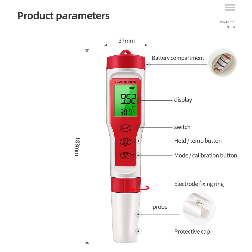 4 In 1 PH TDS EC Temperature Meter Tester PH Pocket Water Quality Testing for Drinking Water Hydroponic Aquariums 50%off metal hardness tester