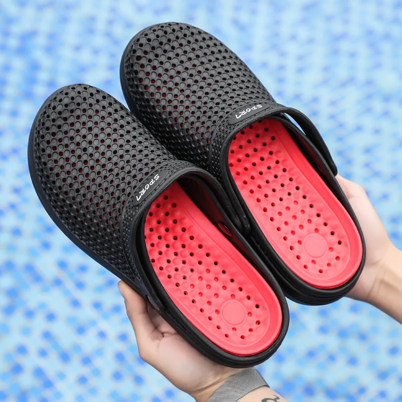 

Men Slippers Summer Slides Breathable Hole Lightweight Man Message Shoes Beach Flats Male Unisex Casual Slipper 1458