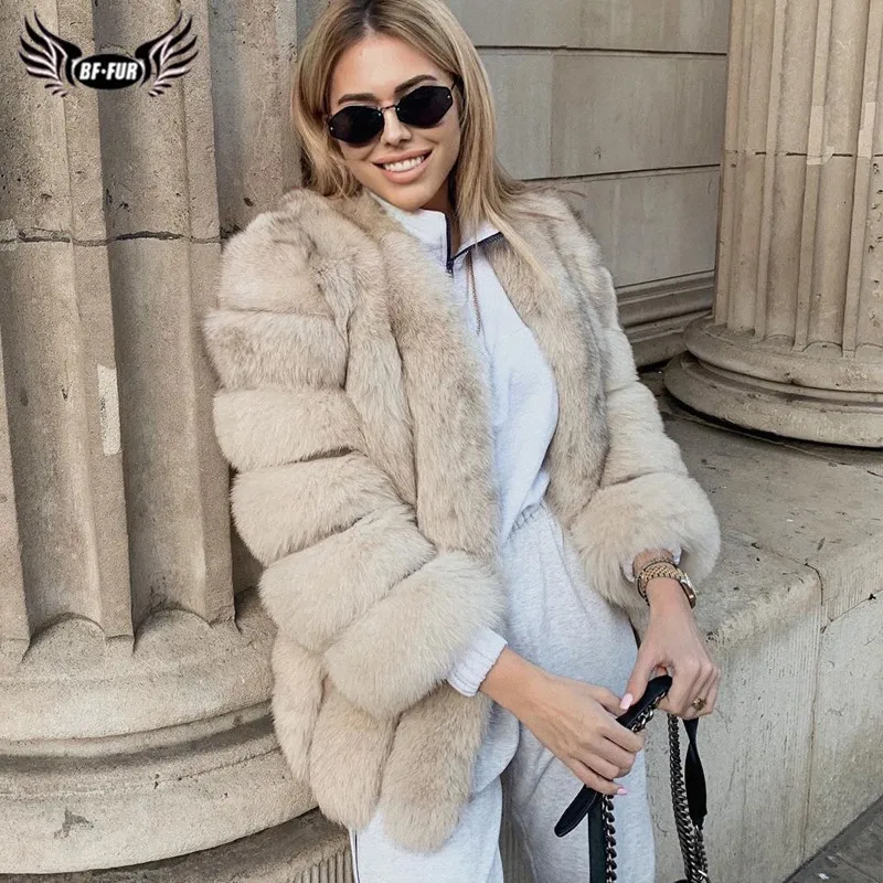 

BFFUR 2020 Luxury Womens Winter Coats Natural Fur Fashion Blue Fox Fur Coats For Women Real Arctic Fox Thick Warm Whole Skin