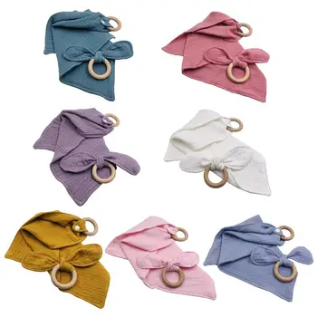 

1Set Baby Cotton Bibs Beech Wooden Ring Pacifier Rabbit Ear Teether Saliva Towel 95AE